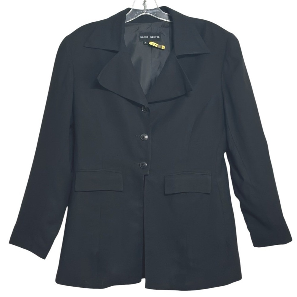 Randy Kemper Blazer Womens Black Wool Blend 3-Button Tailored Dark Academia 8